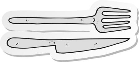 pegatina de un cuchillo y tenedor de dibujos animados vector