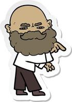 sticker of a cartoon man with beard frowning and pointing vector