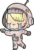 niña astronauta llorando de dibujos animados vector