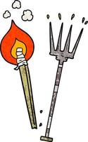 cartoon pitchfork and burning brand vector