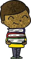 cartoon boy with books smiling vector