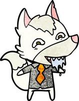 cartoon hungry wolf in office clothes vector