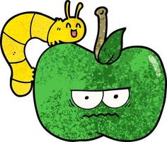 oruga y manzana gruñona de dibujos animados vector