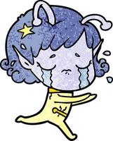 cartoon crying alien girl vector