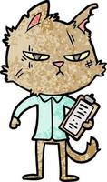 tough cartoon cat with clipboard vector