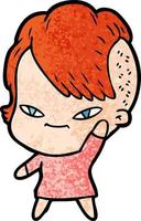 cute cartoon girl with hipster haircut vector