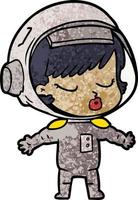 chica bonita astronauta de dibujos animados vector