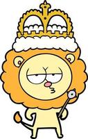 cartoon bored lion wearing crown vector