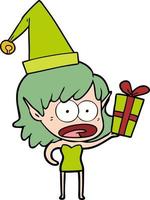 cartoon shocked christmas elf girl vector