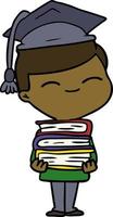 cartoon smiling boy with stack of books vector