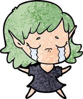 niña elfa llorando de dibujos animados vector