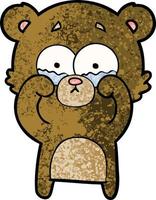 cartoon crying bear rubbing eyes vector