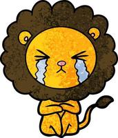 cartoon crying lion sitting huddled up vector