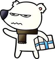 polar bear with christmas present cartoon vector