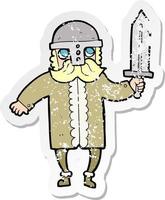 retro distressed sticker of a cartoon saxon warrior vector