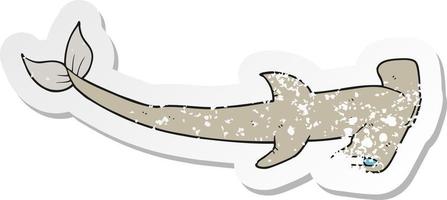 retro distressed sticker of a cartoon hammerhead shark vector