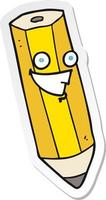 sticker of a happy cartoon pencil vector