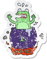 retro distressed sticker of a cartoon funny halloween toad vector