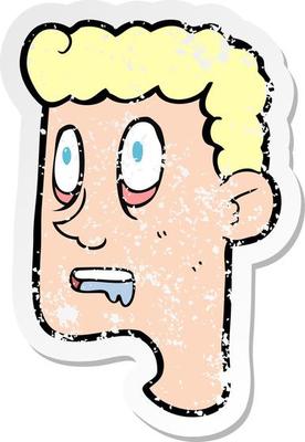 retro distressed sticker of a cartoon staring man drooling