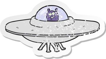 retro distressed sticker of a cartoon flying saucer vector
