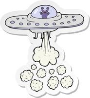 sticker of a cartoon flying saucer vector
