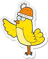 sticker of a cartoon bird wearing hat vector