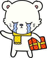 polar bear with christmas present cartoon vector