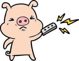 cartoon grumpy pig with remote control vector