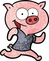 cheerful pig exercising cartoon vector