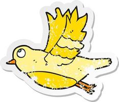 retro distressed sticker of a cartoon bird flying vector