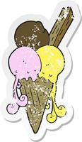 retro distressed sticker of a cartoon ice cream cone vector