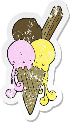 retro distressed sticker of a cartoon ice cream cone
