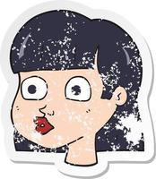 retro distressed sticker of a cartoon female face vector