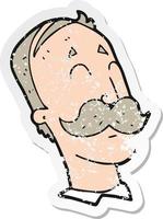 retro distressed sticker of a cartoon ageing man with mustache vector