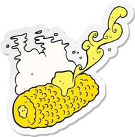 sticker of a cartoon corn on cob with butter vector