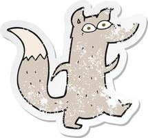 retro distressed sticker of a cartoon cute wolf vector