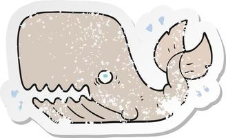 retro distressed sticker of a cartoon angry whale vector