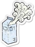 retro distressed sticker of a cartoon milk carton exploding vector