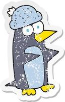 retro distressed sticker of a cartoon penguin vector