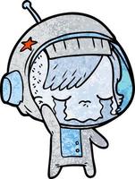 cartoon crying astronaut girl waving goodbye vector