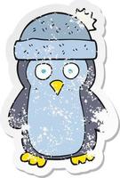 retro distressed sticker of a cartoon penguin vector