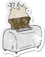 retro distressed sticker of a cartoon toaster vector