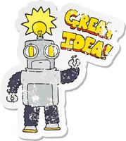 retro distressed sticker of a cartoon robot with great idea vector