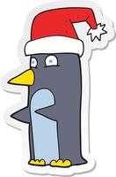 sticker of a cartoon christmas penguin vector