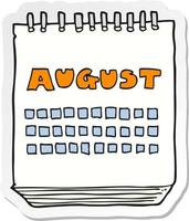 sticker of a cartoon calendar showing month of august vector