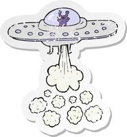 retro distressed sticker of a cartoon flying saucer vector