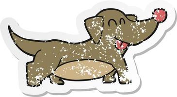 retro distressed sticker of a cartoon happy little dog vector