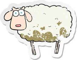 retro distressed sticker of a cartoon muddy sheep vector