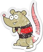 retro distressed sticker of a cartoon rat vector