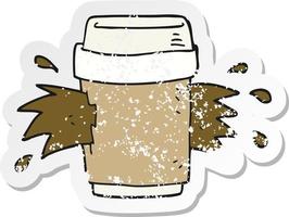 retro distressed sticker of a cartoon exploding coffee cup vector